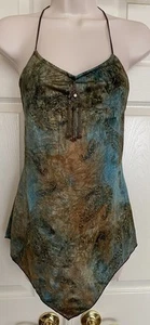 VTG Wet Seal Boho Hippie Tie Dye Paisley Scarf Halter Top Attached Tassel NWT! M - Picture 1 of 16
