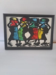 Original Painting African Abstract Of Women With Baskets On Thier Heads 10x14 - Picture 1 of 6