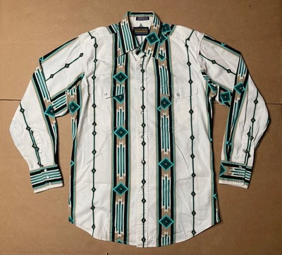 VTG Panhandle Slim Men’s M Aztec Striped Western Pearl Snap Cowboy Shirt Ivory - Image 1 of 4