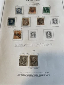 Página de billetes de banco de Estados Unidos de 1879-1882 (9 estampillas) Scott 182-205 Washington Garfield - Imagen 1 de 8