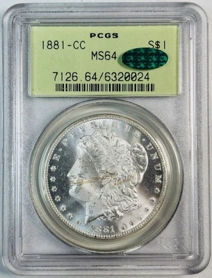 1881 CC Morgan Silver Dollar PCGS MS-64 CAC Old Green Holder Carson City - Image 1 of 2