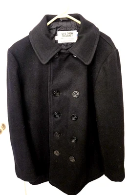 Abrigo de Colección Schott NYC 740N Marina de los Estados Unidos Guisante Para Hombres 38 Negro Lana Militar Foto 1 de 4