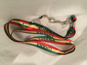 GHANA FLAG CARNIVAL PARTY LANYARD & WHISTLE LENGTH 84cms x 2cms (33" x 3/4") - Picture 1 of 1