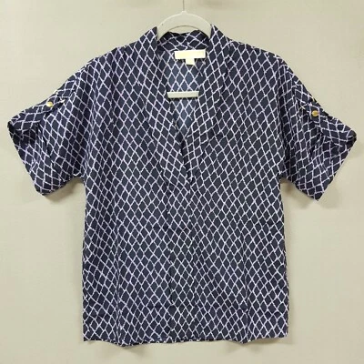 Top Michael Kors para mujer XS Argyle estampado de diamantes cuello en V mangas enrollables informal Foto 1 de 4