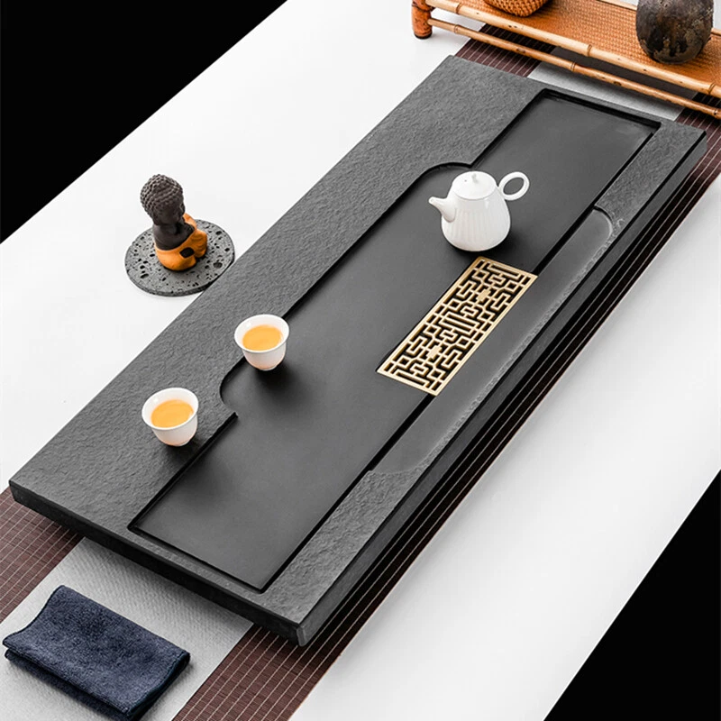 Multi-size Tea Tray Heavy Black Stone Tea Table Water Draining Tea Boat Large - Image 1 of 4