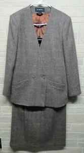 Traje Falda de Negocios Vintage Domino 100% Lana Marrón Forrado Talla 10 - Imagen 1 de 12