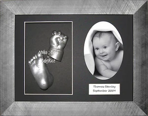 New Christening Gift Set 3D Baby Casting Kit hand foot Silver cast Pewter Frame - Picture 1 of 12