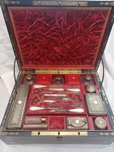 Circa 1815 Vanity Perfume Travel Set British Sterling Silver Gold Wash In Case - Picture 1 of 23
