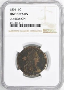 1801 Draped Bust Large Cent 1c NGC FINE DETAILS CORROSION - Picture 1 of 2