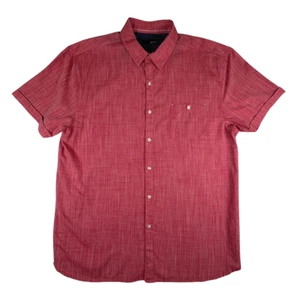 Bruno Mens Large Red Short Sleeve Button Down Shirt Textured Cotton Blend Casual - Picture 1 of 9