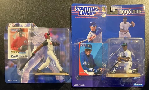 Lot of 1998 & 2000 Starting Lineup - Ken Griffey Jr. - Mariners / Reds - Box Dmg Cover