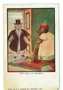Anthropomorphic Busy Bears on Wednesday Postcard Sweeping Floor J.L. Austen - Picture 1 of 2