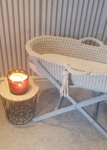 Made To Order Shallow Cord Crochet Moses Basket 9-10 Wks Turnaround - Picture 1 of 5