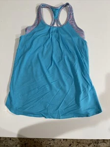 Ivivva girl turquoise striped double layer  strap athletic tank top size 14  - Picture 1 of 5