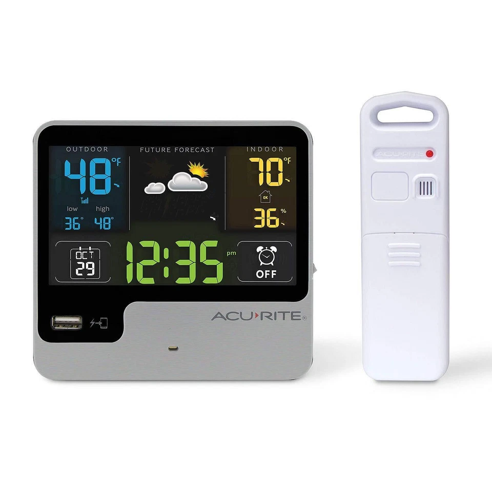 AcuRite 01129M Alarm Clock With USB Charger and Weather Station