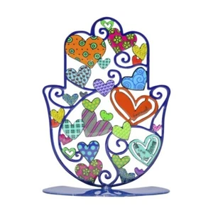 HEARTS Hamsa Stand - Judaica Art Home Gift - Hand Made in Israel - Picture 1 of 1