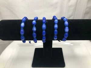 Tie String Bead Braclets, Blue Oval Beads, Pk. of 5, NEW - Picture 1 of 2