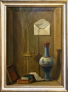Hermosa pintura al óleo figurativa de bodegón de la escuela británica de principios del siglo XX - Imagen 1 de 12