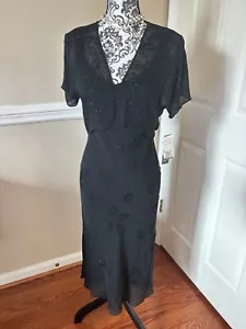 Jones New York Beaded Sheath Dress 8P Solid Black Sleeveless W/ Cover Sequins - Picture 1 of 17