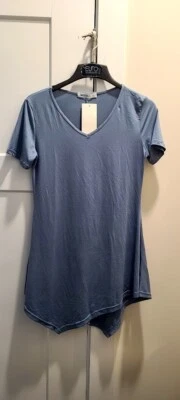 DOUBLJU женщин V шеи коротким рукавом футболка верхний сланец синий (M) - Изображение 1 из 4