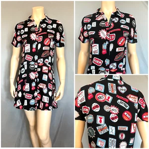 Zara Trafalue  Collection SZ Sm Drop Waist Boys Names Lover Boy Print Mini Dress - Picture 1 of 10