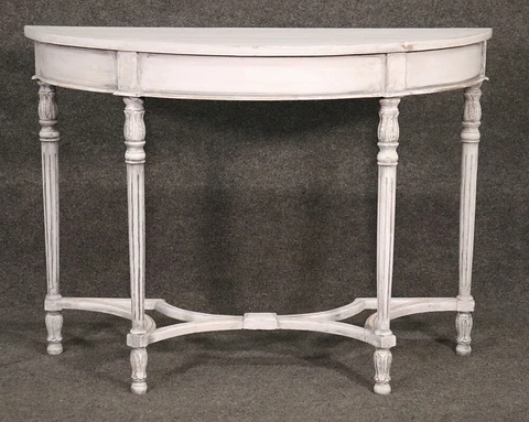 Chic Antique White Painted Demilune French Louis XVI Console Table Cover
