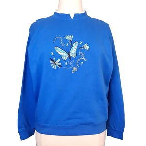 Vintage Sweatshirt Damen XL bestickt Schmetterling Blumen Oversize kastig 90er Oma - Bild 1 von 11
