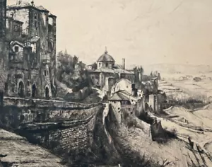 Radierung Original Pierre Louis MOREAU (1876-1960) Le Château d'Aubenas (Ardèche) - Bild 1 von 8