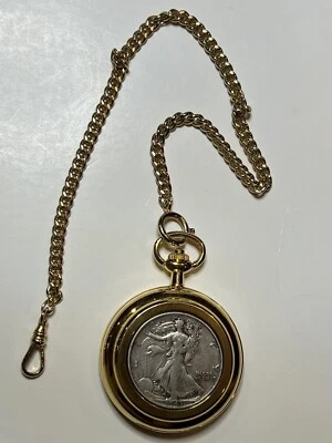Colibri Gold Plated Pocket Watch & Chain W/ Walking Silver Liberty 50C IT WORKS - Image 1 of 4