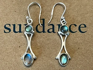 NEW $98 Sundance 2-Stone Labradorite Sterling Silver 1.5" Handmade Earrings - Picture 1 of 8