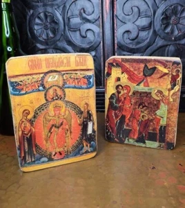 Vintage byzantinische handbemalte orthodoxe Wandbehänge Christus / Sophia - Bild 1 von 6