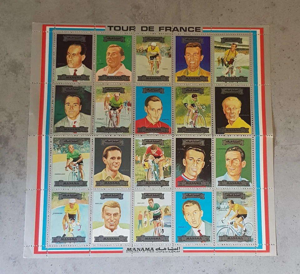 MANAMA- CYCLING-1972-TOUR DE FRANCE -BARTALI-COPPI-BOBET MINIATURE SHEET MNH - Image 1 of 1