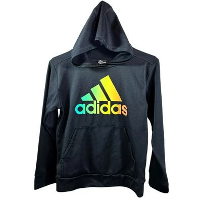 Adidas Black Rainbow Logo Hoodie Youth Medium 10/12 Pullover Sweatshirt - Image 1 of 4