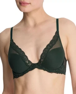 Natori Feathers Lace Contour Underwire Plunge Bra Women's 30B Dark Forest - Picture 1 of 16