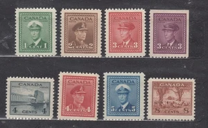 1942 #249 to #256 1¢ TO 8¢ EIGHT(8) KING GEORGE VI WAR ISSUE STAMPS F-VF - Bild 1 von 2