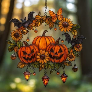 Calabaza de Halloween Acrílico Ventana Colgante Imitación Vitral Atrapasol - Otoño - Imagen 1 de 4