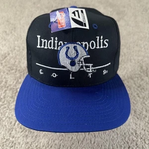 Vintage Indianapolis Colts Hat Cap Snap Back Mens NFL Football Black Blue 90s - Picture 1 of 9