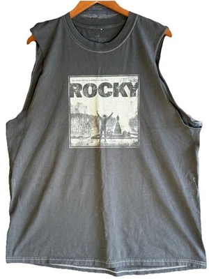 Rocky Cut Sleeve Tee Men's Size L Black Distressed Movie Promo Balboa - Image 1 of 4