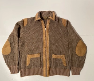  Tundra Vintage Cardigan Sweater Wool Brown Full Zip Suede Patches Men’s Size S - Image 1 of 4