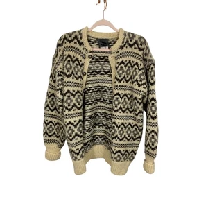 Musk Ox Womens S Oversized Cardigan 100% Pure Virgin Icelandic Wool Fair Isle - Picture 1 of 5