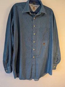 Tommy Hilfiger Golf shirt Long Sleeved Denim Button Shirt Size Large - Picture 1 of 6