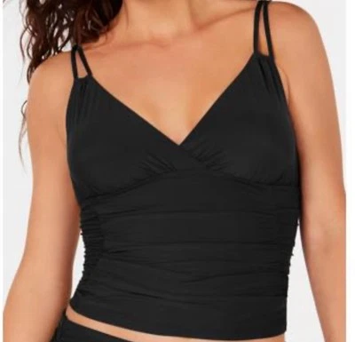 Calvin Klein Ruched Stretch Lined Adjustable Surplice Tankini Top Medium - Image 1 of 4
