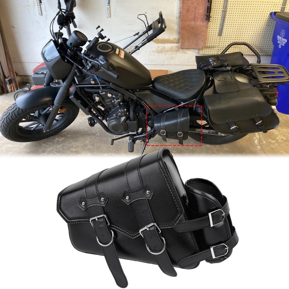 Bolsa de sillín negra para motocicleta bolsa de brazo oscilante lateral izquierdo para Honda Rebel 500 450 300 Foto 1 de 4