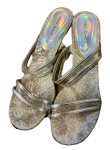 Pierre Dumas Vintage holografische Silber Gold Wedges - Größe 9 nie getragen benutzt Y2k - Bild 1 von 7