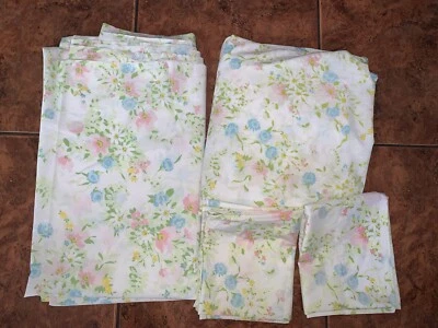 vintage Queen Set green pink blue yellow cotton blend mcm retro - Image 1 of 4