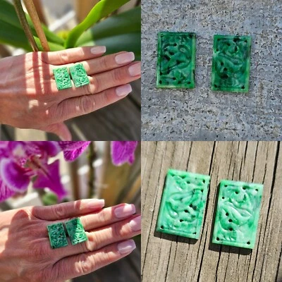 Par de piedras sueltas talladas de jade verde Foto 1 de 4