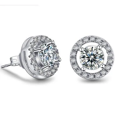 Donna Orecchini Argento 10 MM Zirconi Bianchi 750 Oro 18 Carati Dorato O2671 - Immagine 1 di 4