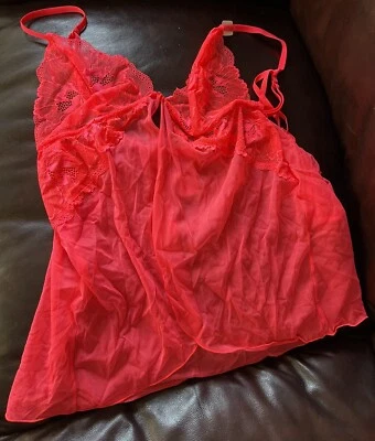 La Senza Sheer Neon Orange Babydoll Matching Thong Size M NWT - Image 1 of 4