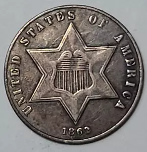 1862/1 2 over 1 Three Cent Silver 3c Overdate Error Coin DT4P - Picture 1 of 12