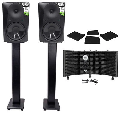 2 Mackie MR824 8” 85w Powered Studio Monitors+Condenser Mic+Stands+Pads+Shield - Image 1 of 4